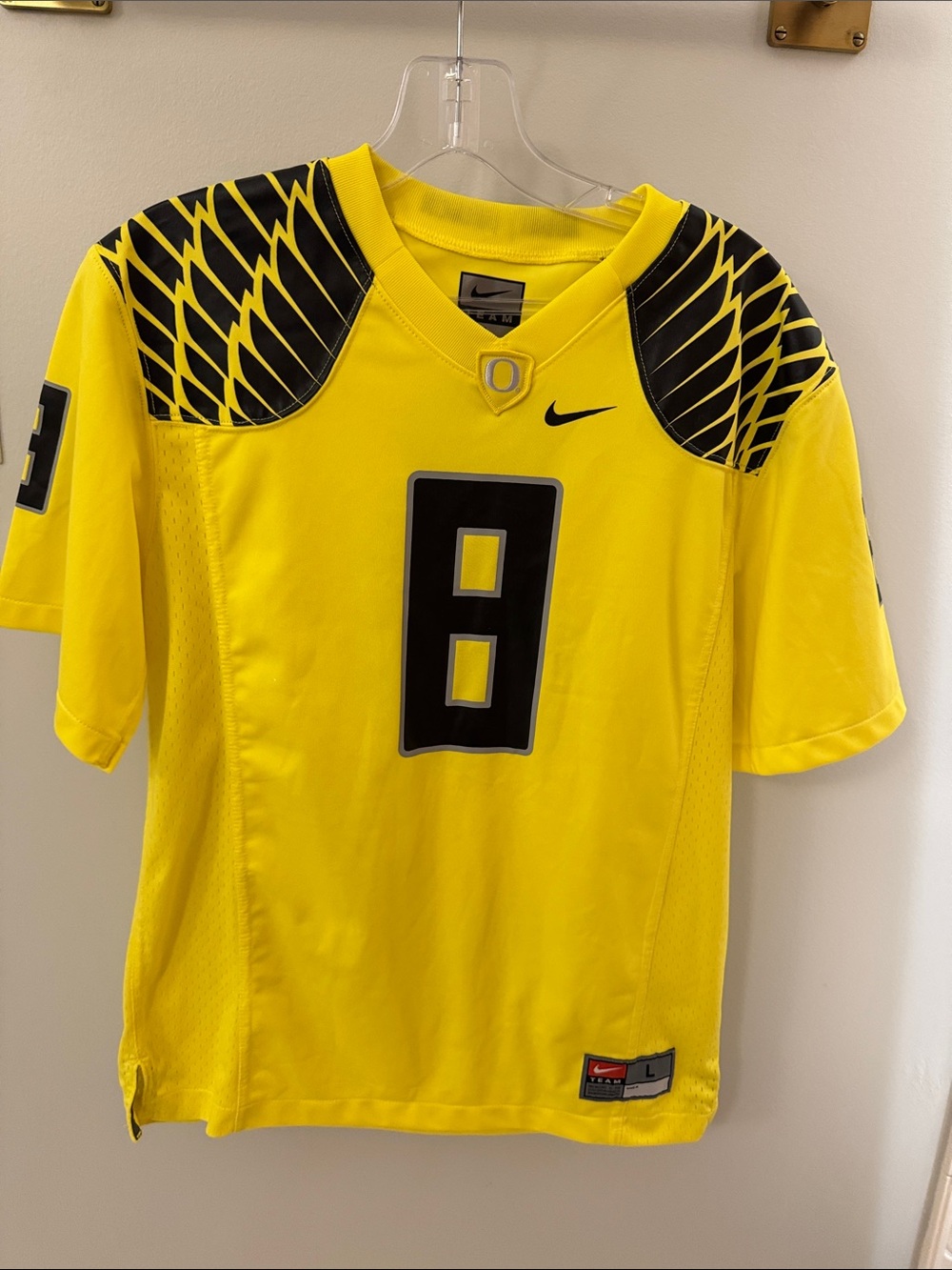 Nike Youth L Yellow Mighty Oregon Football Jersey with Black #8